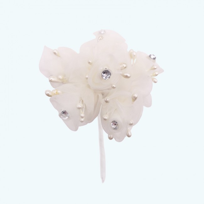 2.5" Diameter Rhinestone Organza Flower 6X12 | Ivory